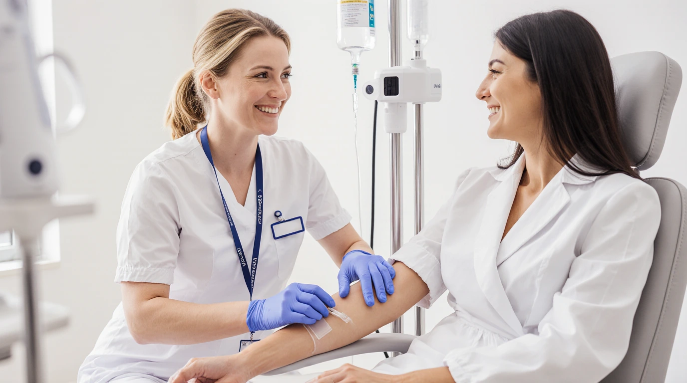 Photo of rows of books in a library with marble busts.